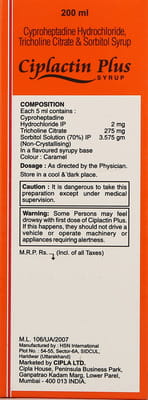 Ciplactin Plus Bottle Of 200ml Syrup