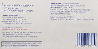 Clexane 60mg Pre Filled Syringe Of 0.6ml Solution For Injection