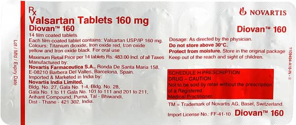 Diovan 160mg Strip Of 14 Tablets