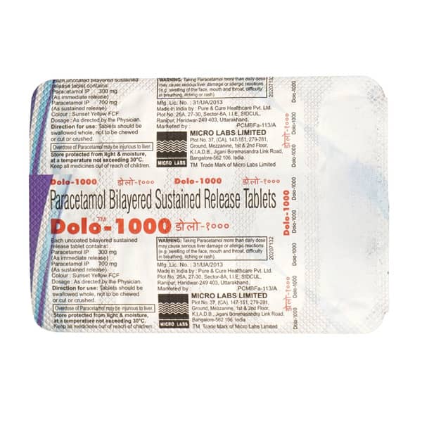 Dolo 1000mg Strip Of 10 Tablets