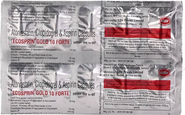 Ecosprin Gold 10mg Forte Strip Of 10 Capsules