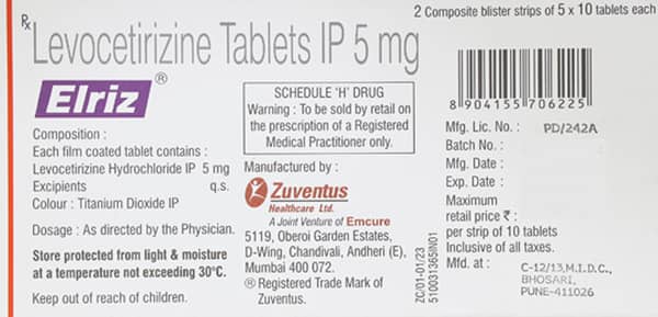 Elriz 5mg Strip Of 10 Tablets