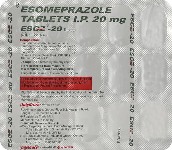 Esoz 20mg Strip Of 15 Tablets
