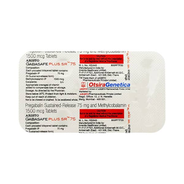 Gabasafe Plus Sr 75mg Strip Of 10 Tablets