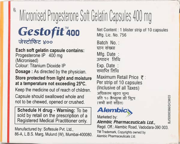 Gestofit 400mg Strip Of 10 Oral/Vaginal/Rectal Capsules