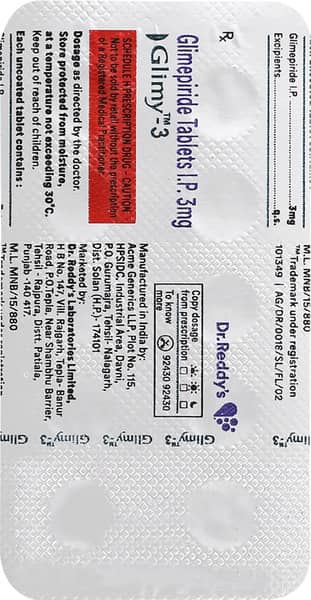 Glimy 3Mg Strip Of 10 Tablets