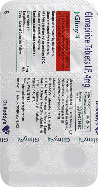 Glimy 4mg Strip Of 10 Tablets