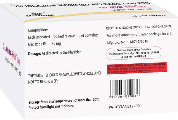 Glizid Mr 30mg Strip Of 10 Tablets