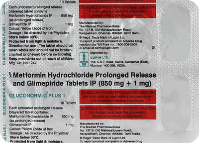 Gluconorm G Plus 1mg Strip Of 10 Tablets