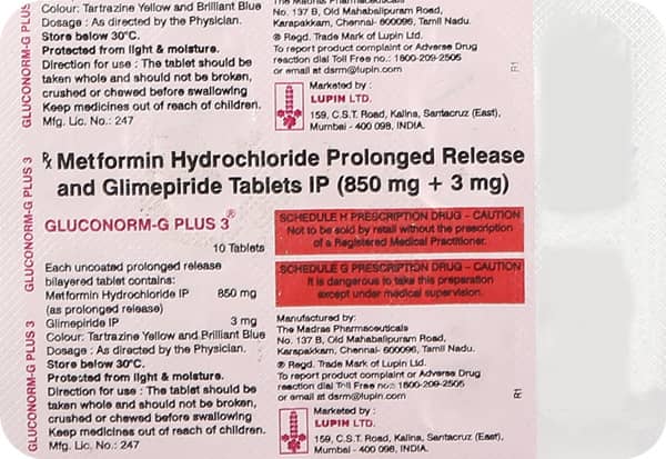 Gluconorm G Plus 3mg Strip Of 10 Tablets