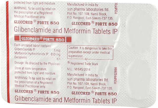 Glucored Forte 850mg Strip Of 10 Tablets