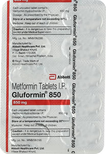 Gluformin 850Mg Strip Of 10 Tablets