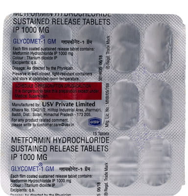 Glycomet 1gm Strip Of 15 Tablets
