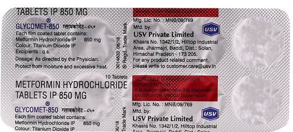 Glycomet 850mg Strip Of 10 Tablets