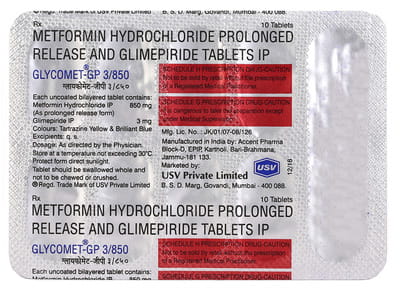 Glycomet Gp 3/850mg Strip Of 10 Tablets