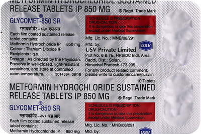 Glycomet Sr 850mg Strip Of 10 Tablets