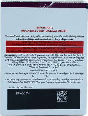 Humalog 100iu Cartridge Of 3ml Solution For Injection