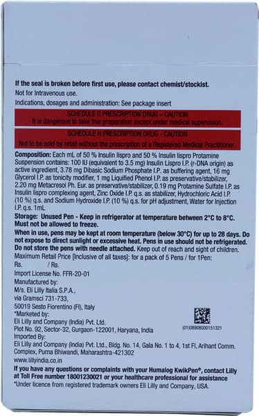 Humalog Mix 50mg Kwikpen Pre Filled Pen Of 3ml Suspension For Injection