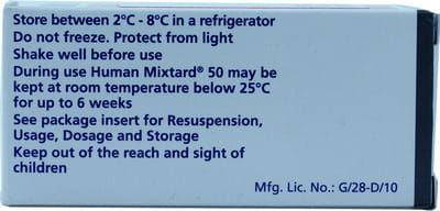 Human Mixtard 50/50 40iu Vial Of 10ml Suspension For Injection