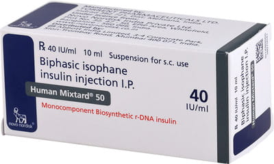 Human Mixtard 50/50 40iu Vial Of 10ml Suspension For Injection