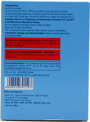 Insugen 50/50 Refil 100iu Cartridges Of 3ml Suspension For Injection