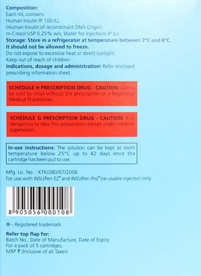 Insugen R Refil 100iu Cartridge Of 3ml Solution For Injection