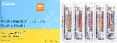Insugen R Refil 100iu Cartridge Of 3ml Solution For Injection