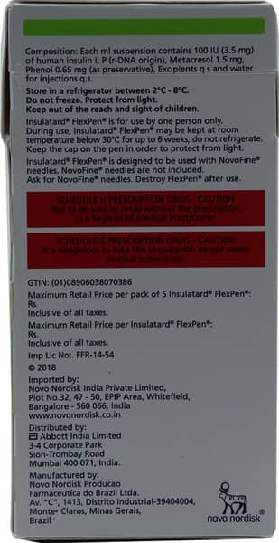 इन्सुलेटर्ड फ्लेक्स्पेन 100आईयू प्री फिल्ड पेन ऑफ 3एमएल सस्पेंशन फॉर इन्जेक्शन