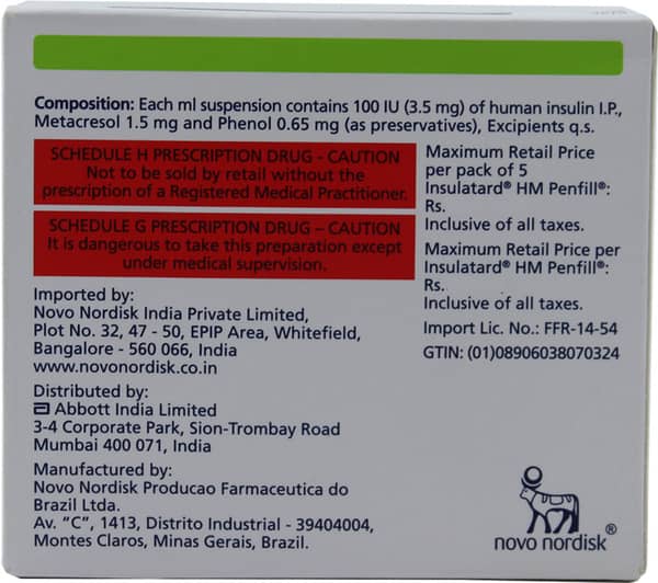 Insulatard HM Penfill 100iu Suspension For Injection