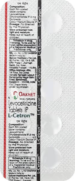 L Cetron 5mg Strip Of 10 Tablets