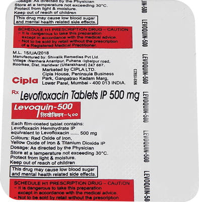 Levoquin 500mg Strip Of 5 Tablets