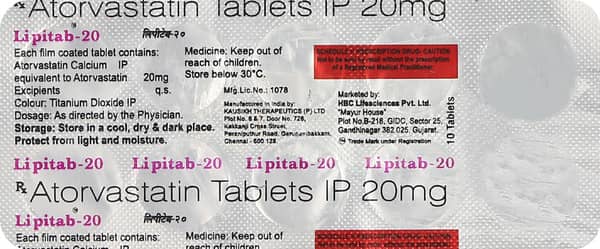 Lipitab 20mg Strip Of 10 Tablets