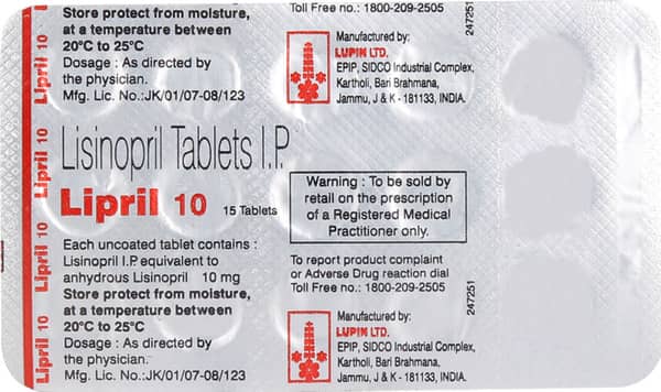 Lipril 10mg Strip Of 15 Tablets