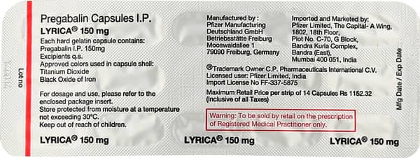Lyrica 150mg Strip Of 14 Capsules