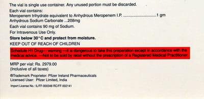 Meronem 1gm Dry Vial Of 1 Powder For Injection