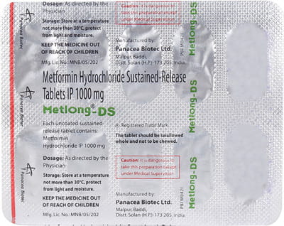 Metlong Ds 1000mg Strip Of 10 Tablets