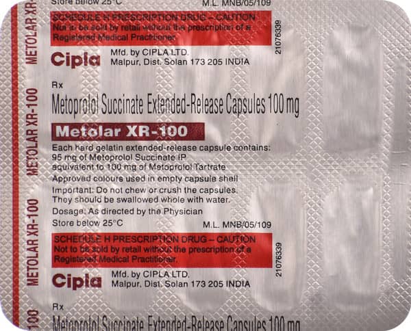 मेटॉलर एक्सआर 100एमजी की स्ट्रिप 10 कैप्सूल्स