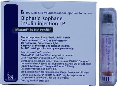 Mixtard 50 Hm Penfill 100iu Cartridge Of 3ml Suspension For Injection