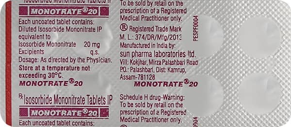 Monotrate 20mg Strip Of 10 Tablets