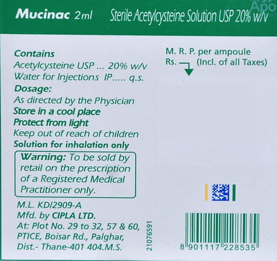 Mucinac 20% Ampoule Of 2ml Solution For Inhalation