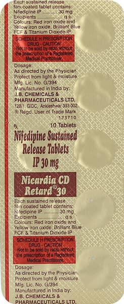 Nicardia Cd Retard 30mg Strip Of 10 Tablets