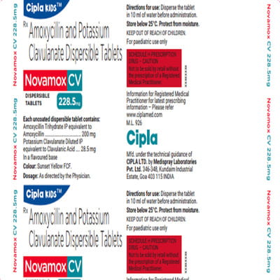 Novamox Cv 228.5mg Tangy Orange Flavour Strip Of 10 Tablets