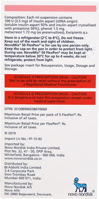 Novomix 50 Flexpen 100iu Pre Filled Pen Of 3ml Suspension For Injection