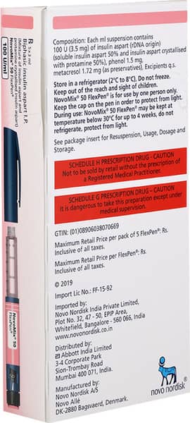 Novomix 50 Flexpen 100iu Pre Filled Pen Of 3ml Suspension For Injection