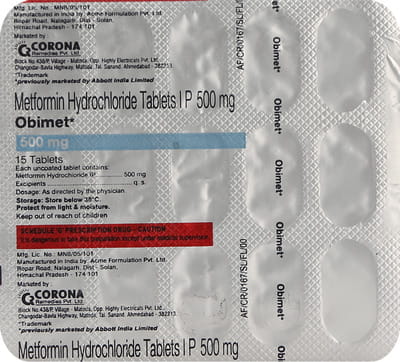 Obimet 500mg Strip Of 15 Tablets