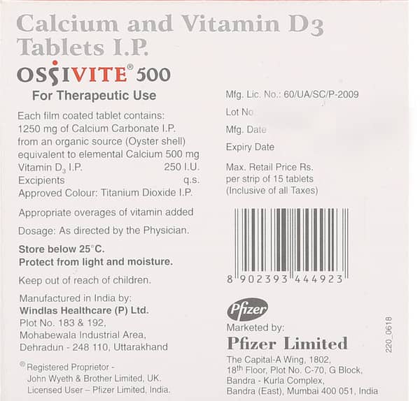 Ossivite 500mg Strip Of 15 Tablets