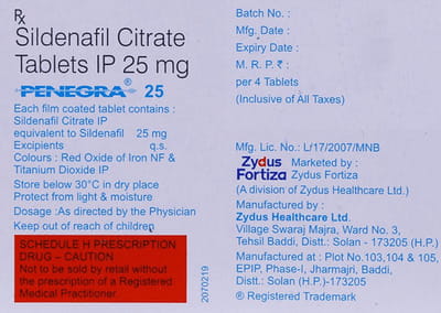 Penegra 25mg Strip Of 4 Tablets