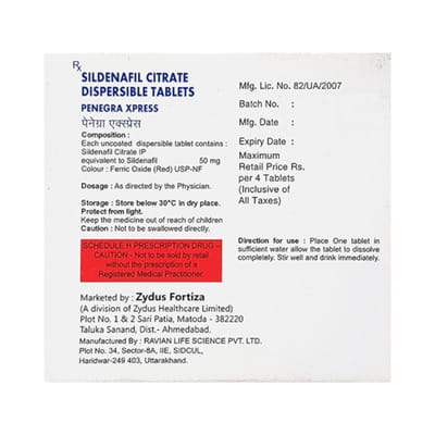 Penegra Xpress 50mg Strip Of 4 Tablets