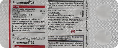 Phenergan 25mg Strip Of 10 Tablets