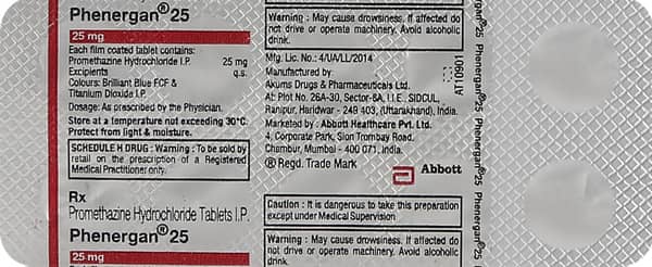 Phenergan 25mg Strip Of 10 Tablets